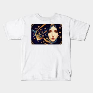 Goddess of The Stars, Art Nouveau, Vintage, Mucha, Gilded Age Kids T-Shirt